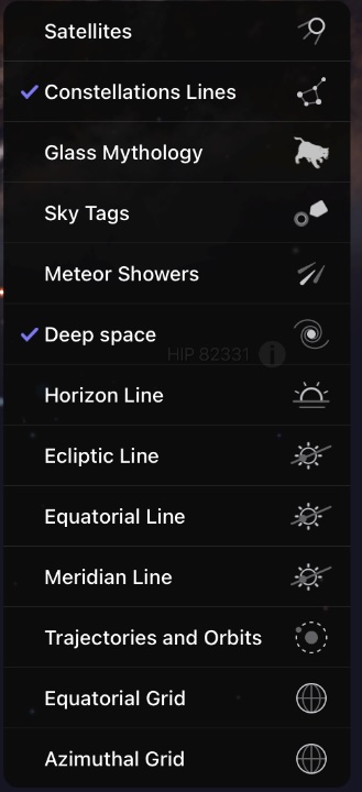 Night Sky app interface