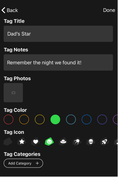 Night Sky app interface